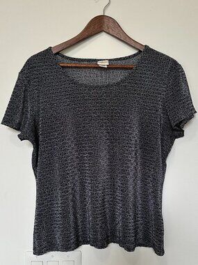 Covington Black White Metallic Shimmer Knit Short Sleeve Top size M 🖤